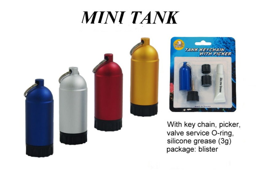 Aluminum Scuba Mini Tank Key Ring with Tool (Rood)